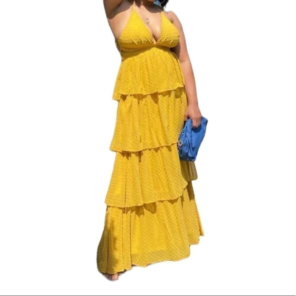 RUFFLE Maxi Dress. Yellow. Small. NWT